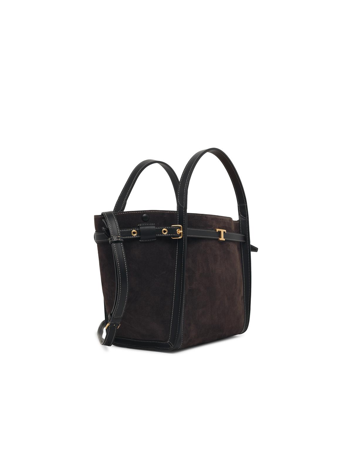 Tod's 'T Signature' Dark Brown Suede Shopping Bag Women
