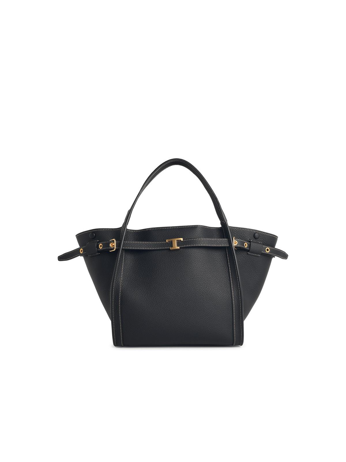 Tod's 'T Signature' Small Black Leather Shopping Bag Women