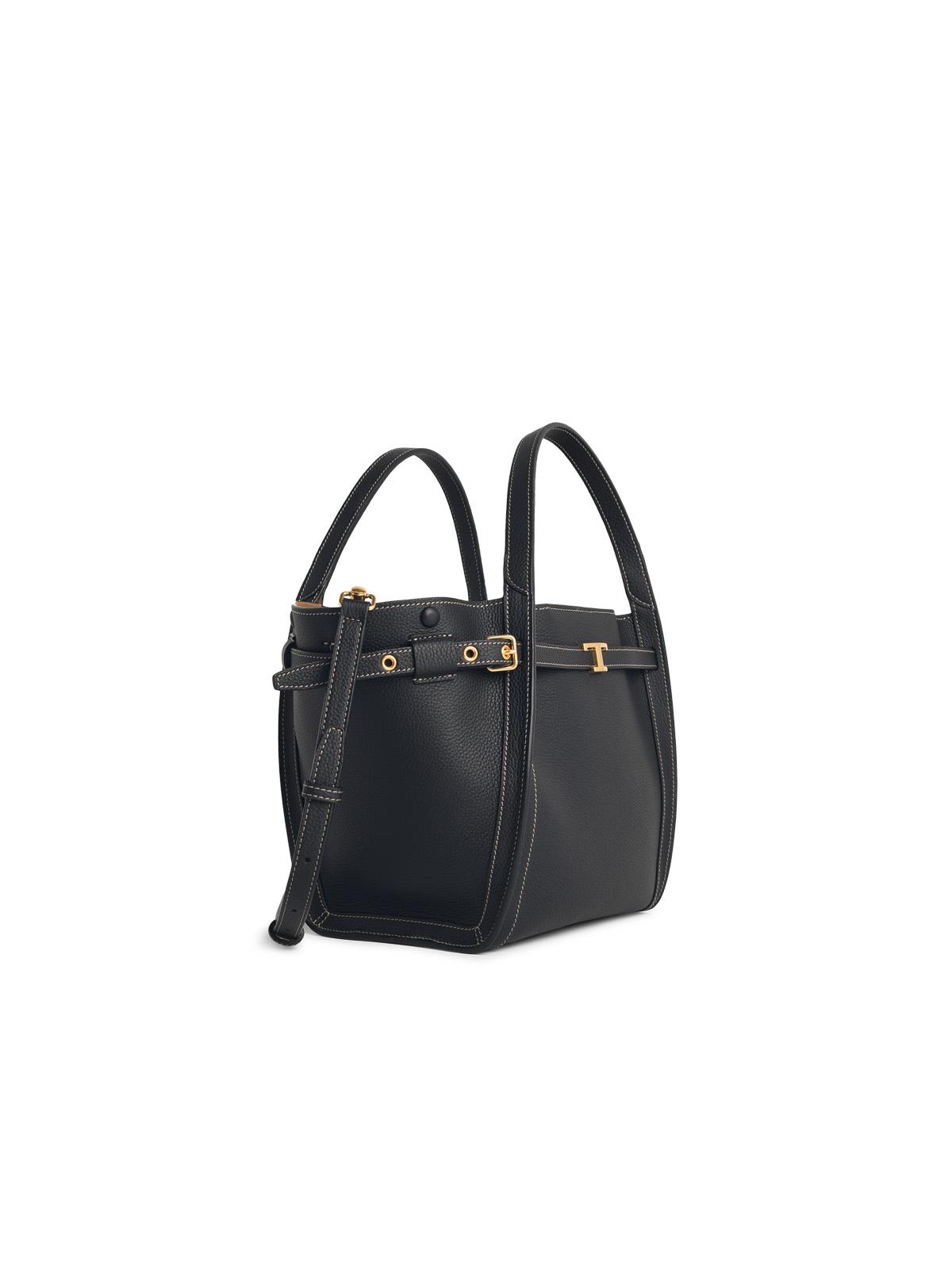 Tod's 'T Signature' Small Black Leather Shopping Bag Women