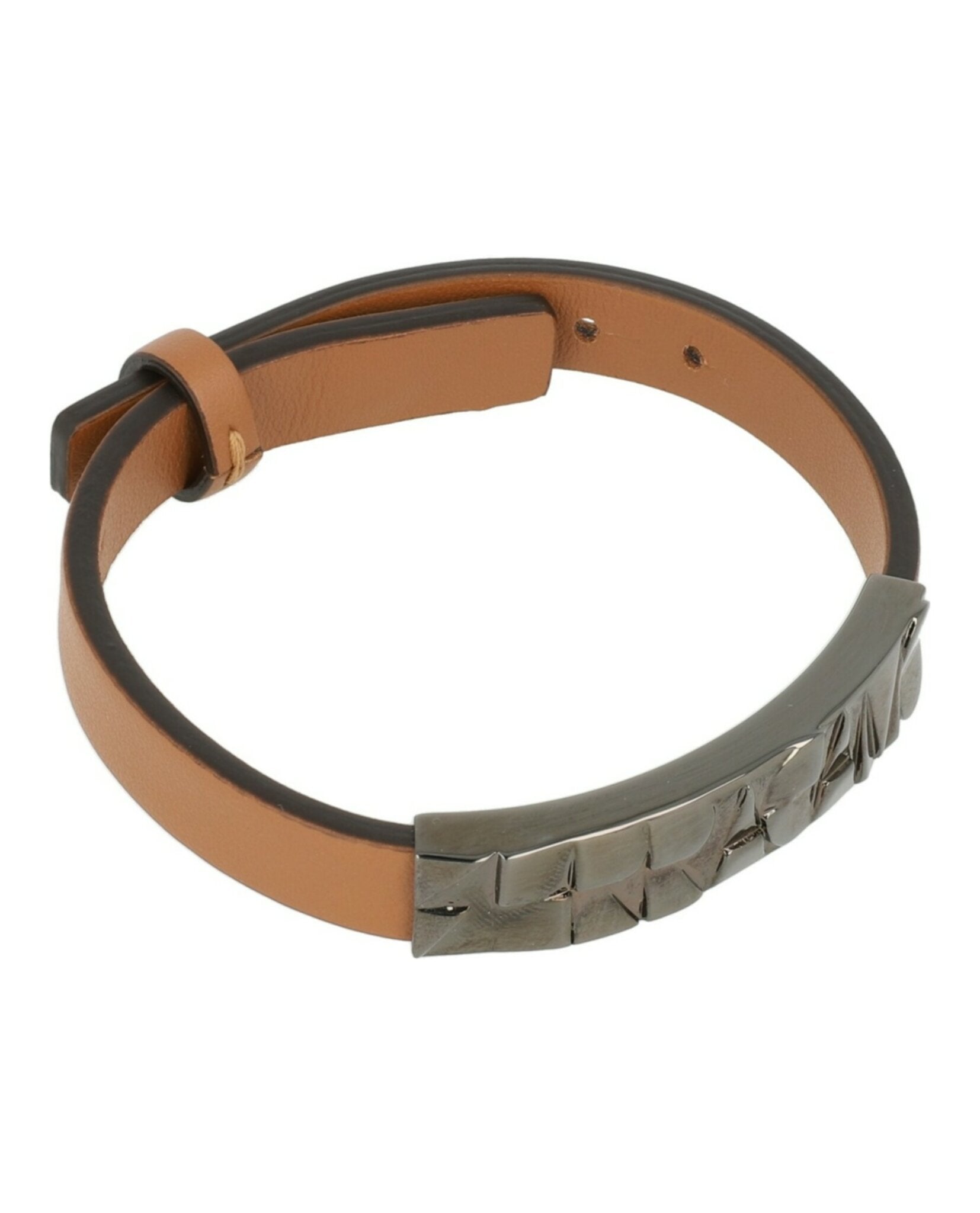 Ferragamo Mens Embossed Geometric Accent On A Leather Bracelet