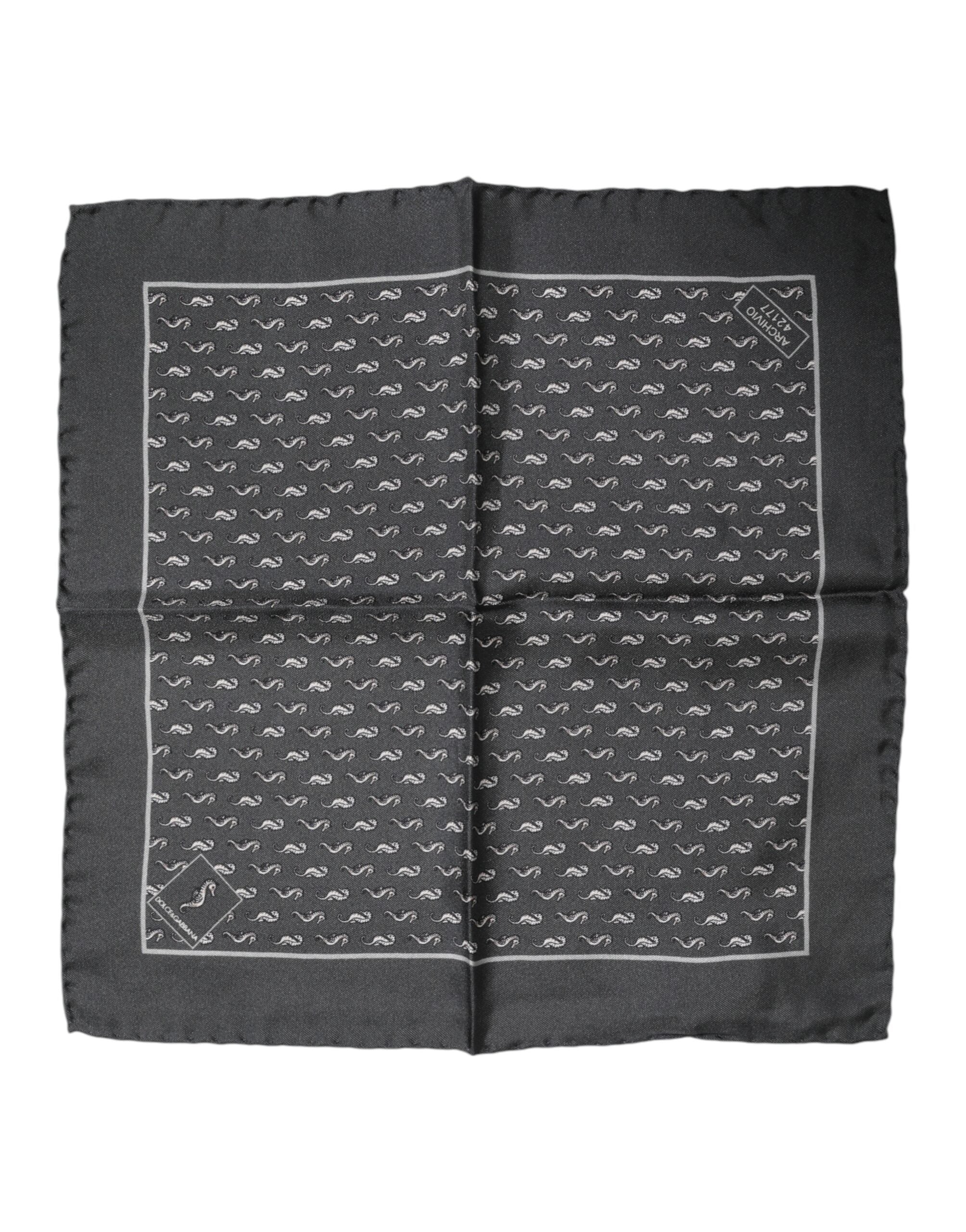 Dolce & Gabbana Black Fish Print Silk Square Men Foulard Men's Scarf