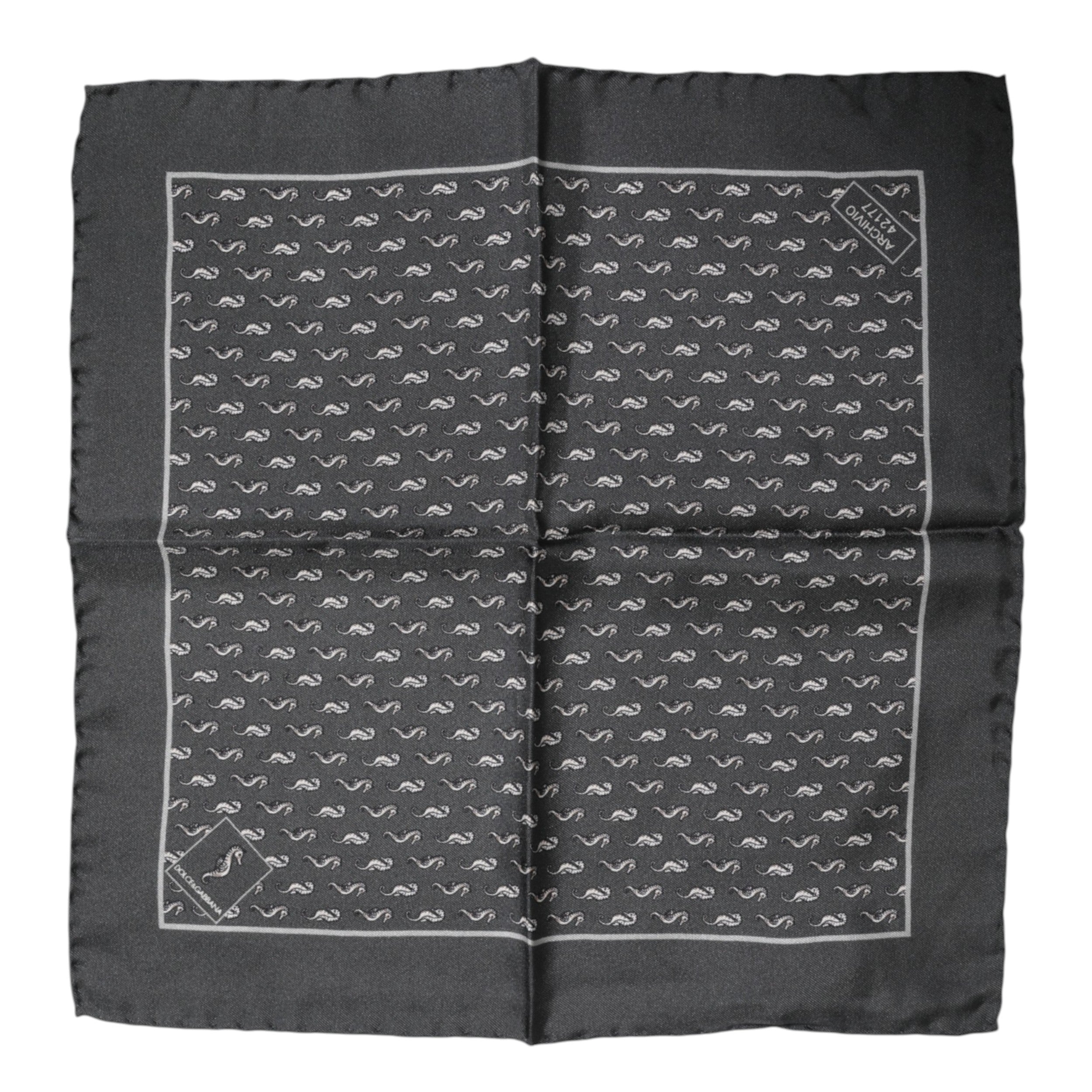 Dolce & Gabbana Black Fish Print Silk Square Men Foulard Men's Scarf