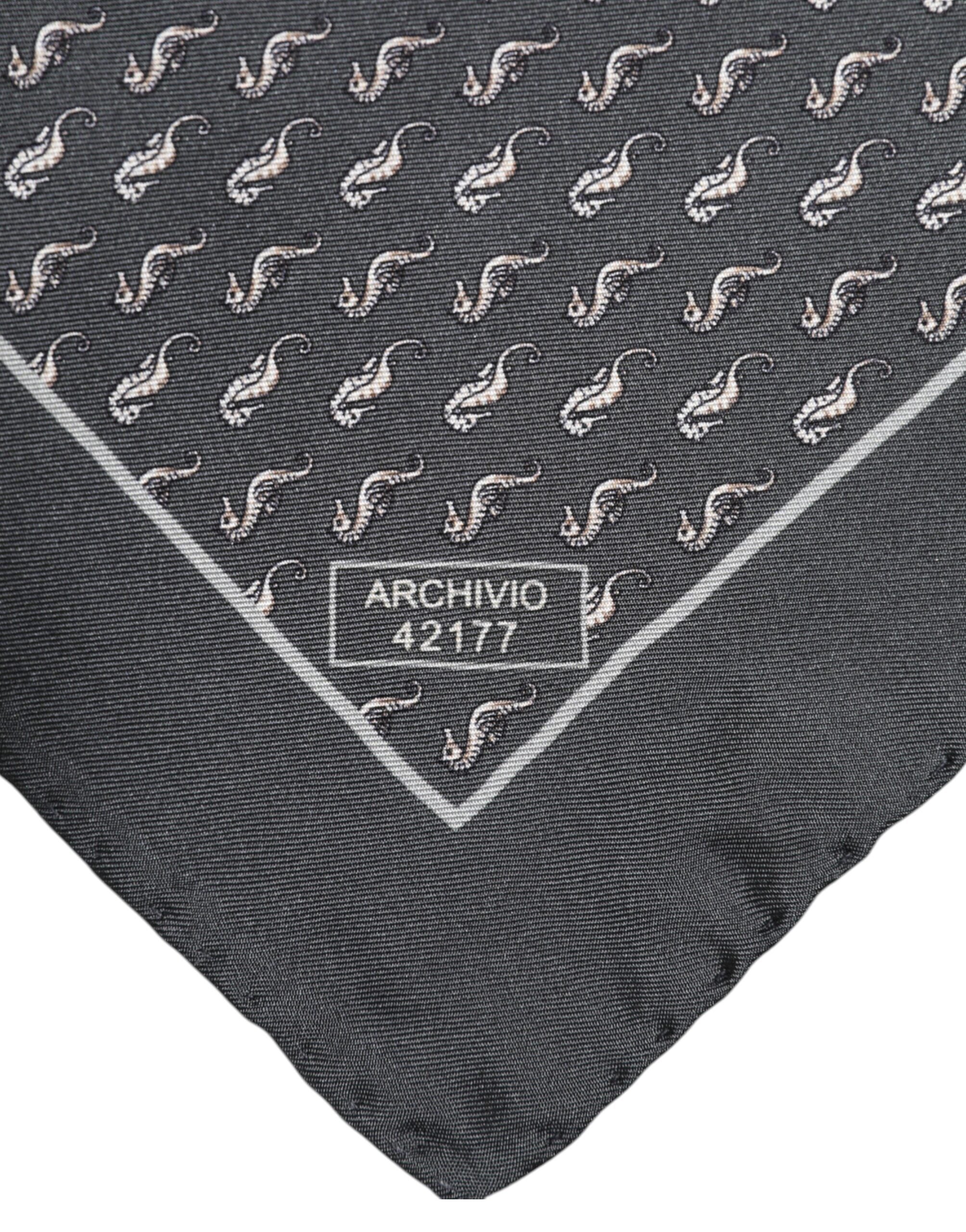 Dolce & Gabbana Black Fish Print Silk Square Men Foulard Men's Scarf