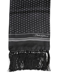Dolce & Gabbana Black White Polka Dot Fringes Foulard Men's Scarf