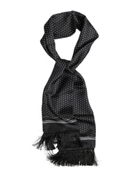Dolce & Gabbana Black White Polka Dot Fringes Foulard Men's Scarf