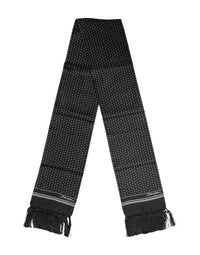 Dolce & Gabbana Black White Polka Dot Fringes Foulard Men's Scarf