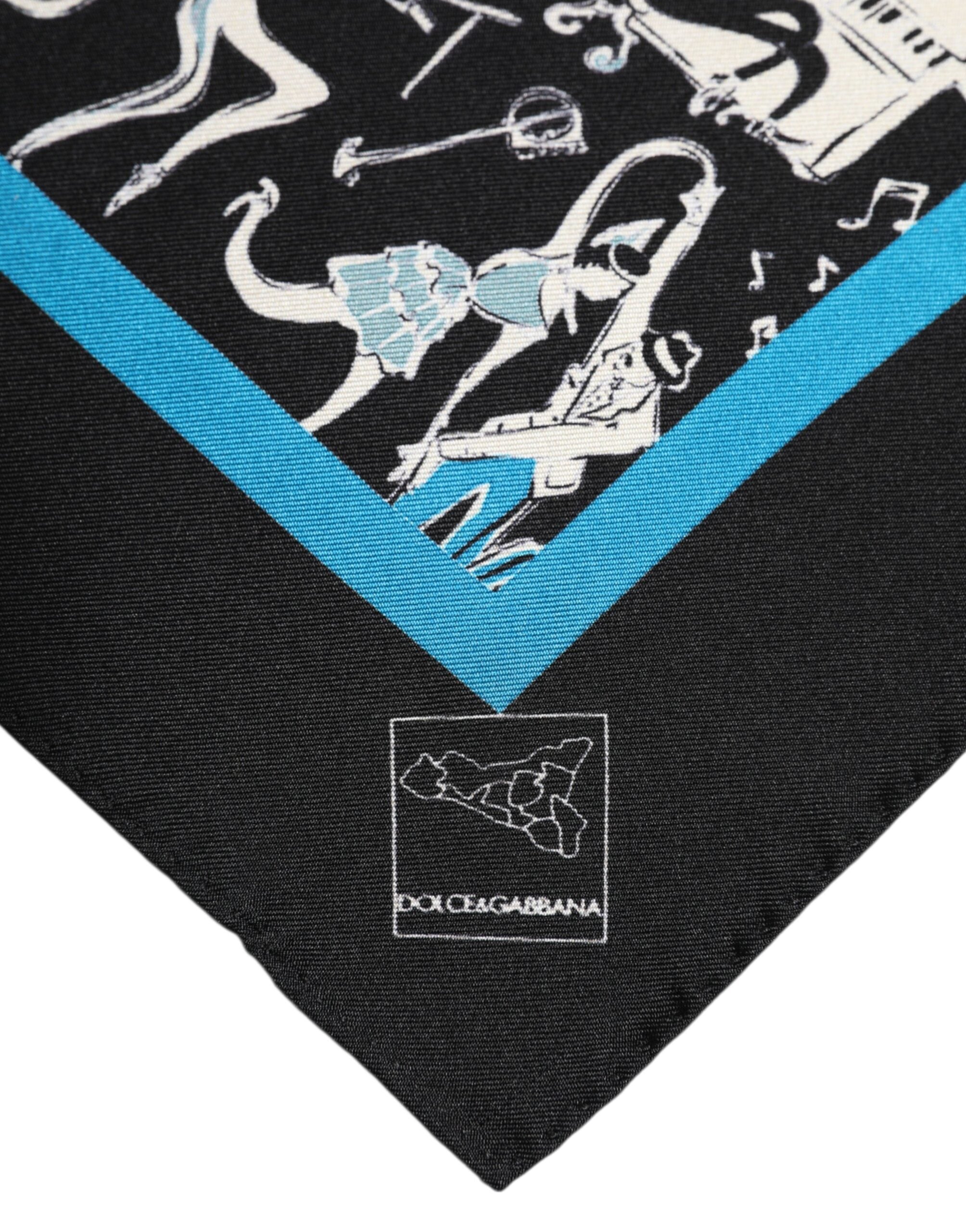 Dolce & Gabbana Black Jazz Club Silk Square Men Foulard Men's Scarf