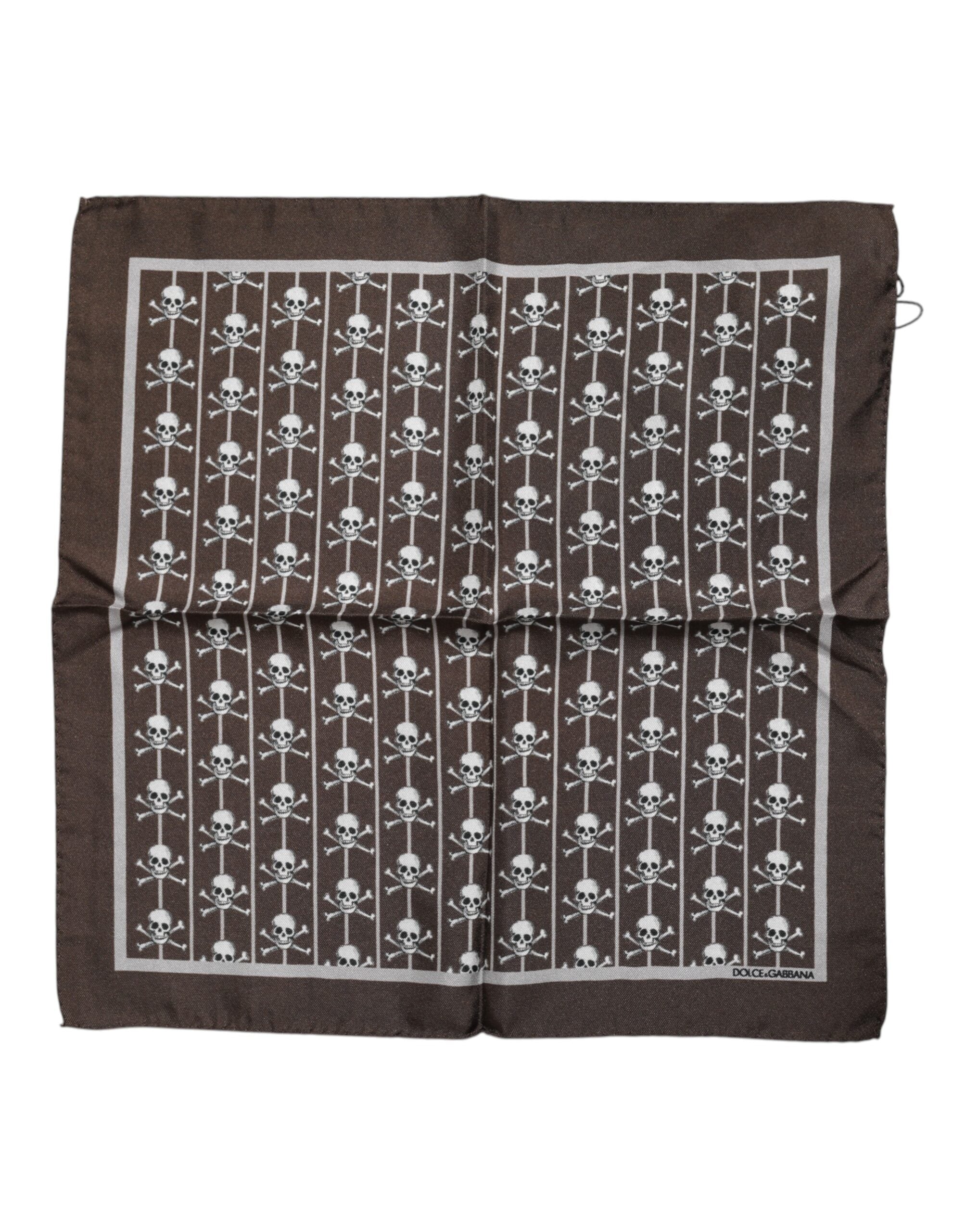 Dolce & Gabbana Brown Skull Silk Square Men Foulard Men's Scarf