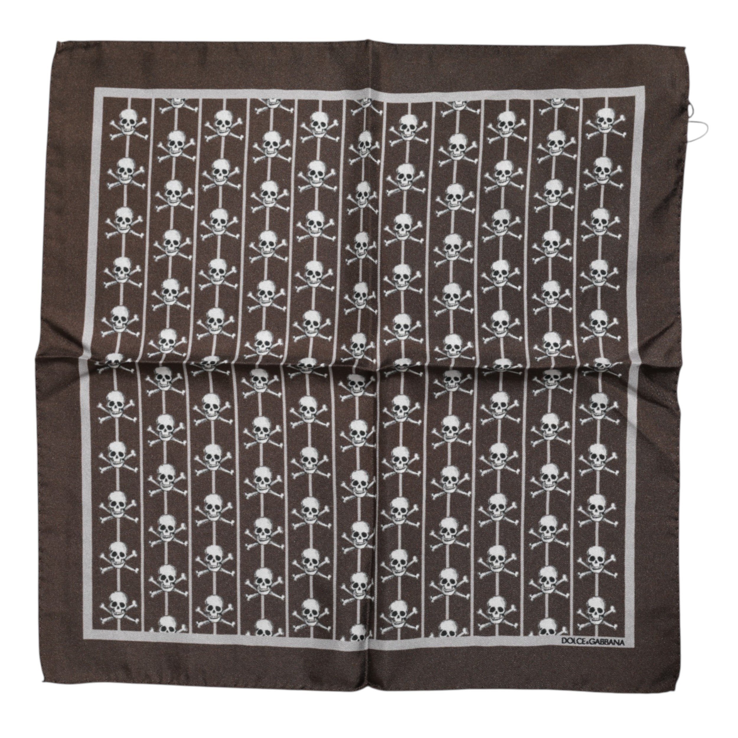 Dolce & Gabbana Brown Skull Silk Square Men Foulard Men's Scarf