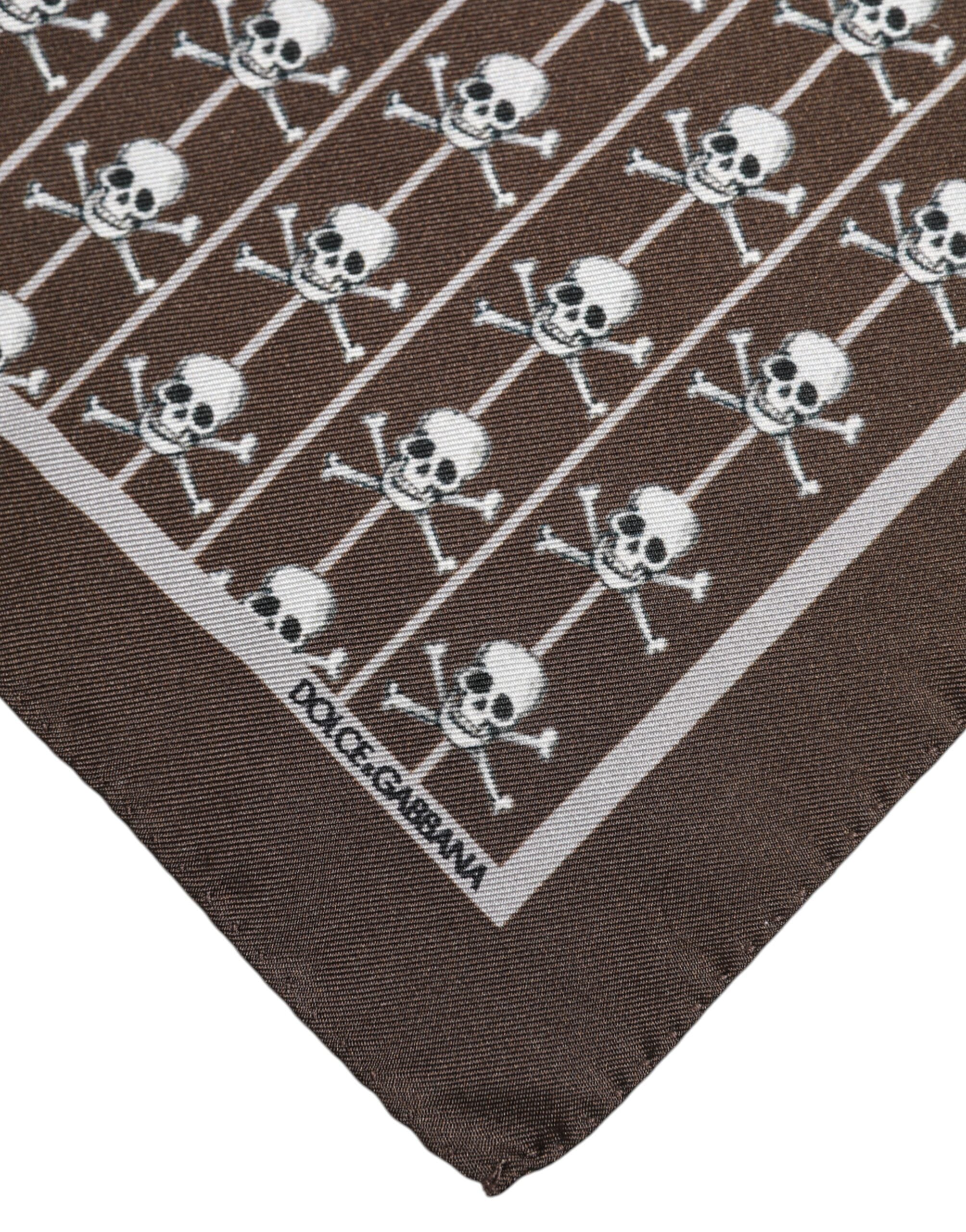 Dolce & Gabbana Brown Skull Silk Square Men Foulard Men's Scarf