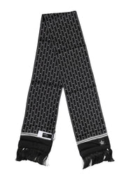 Dolce & Gabbana Black Silk Printed Fringes Men Foulard Men's Scarf