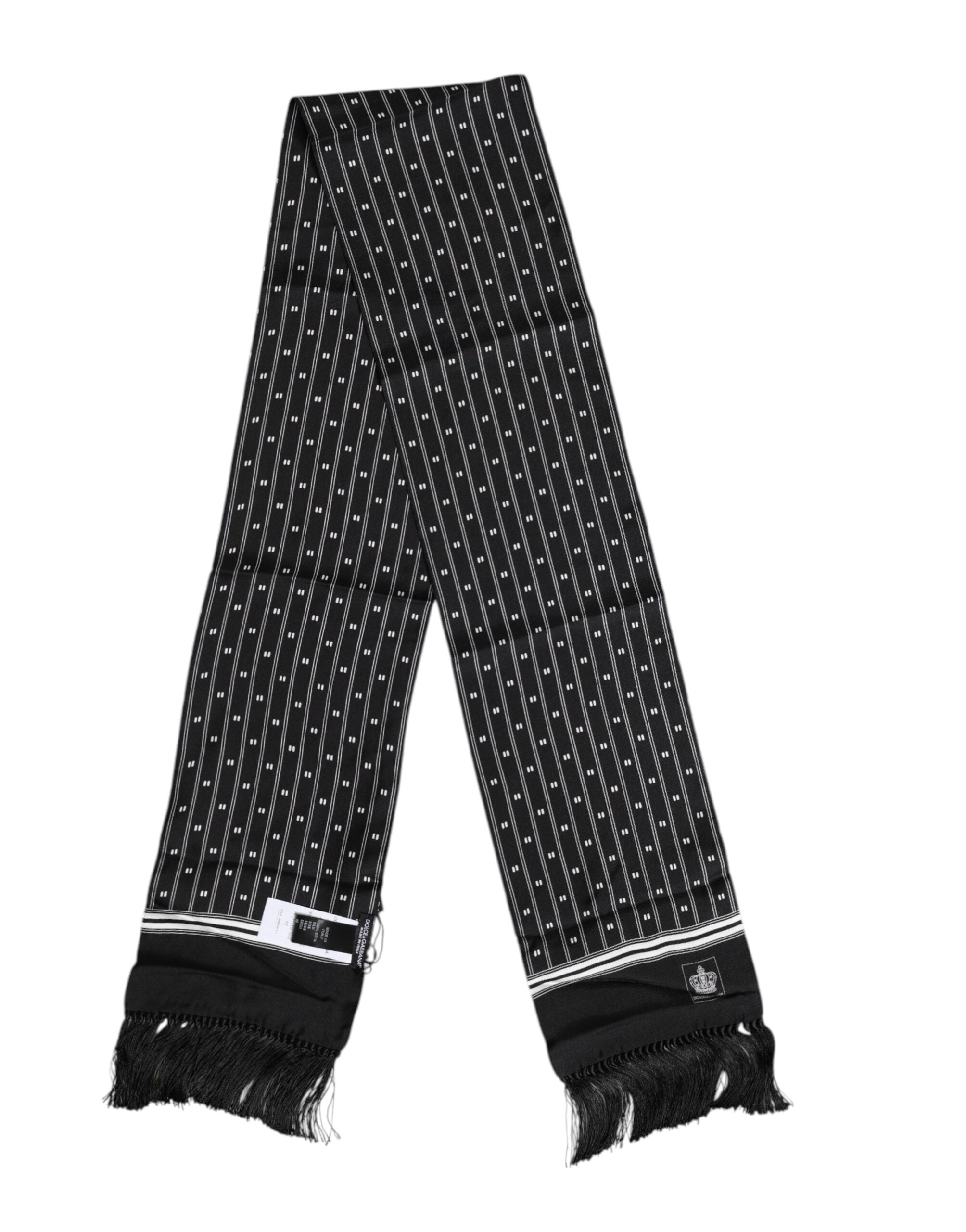 Dolce & Gabbana Black Silk Printed Fringes Men Foulard Men's Scarf
