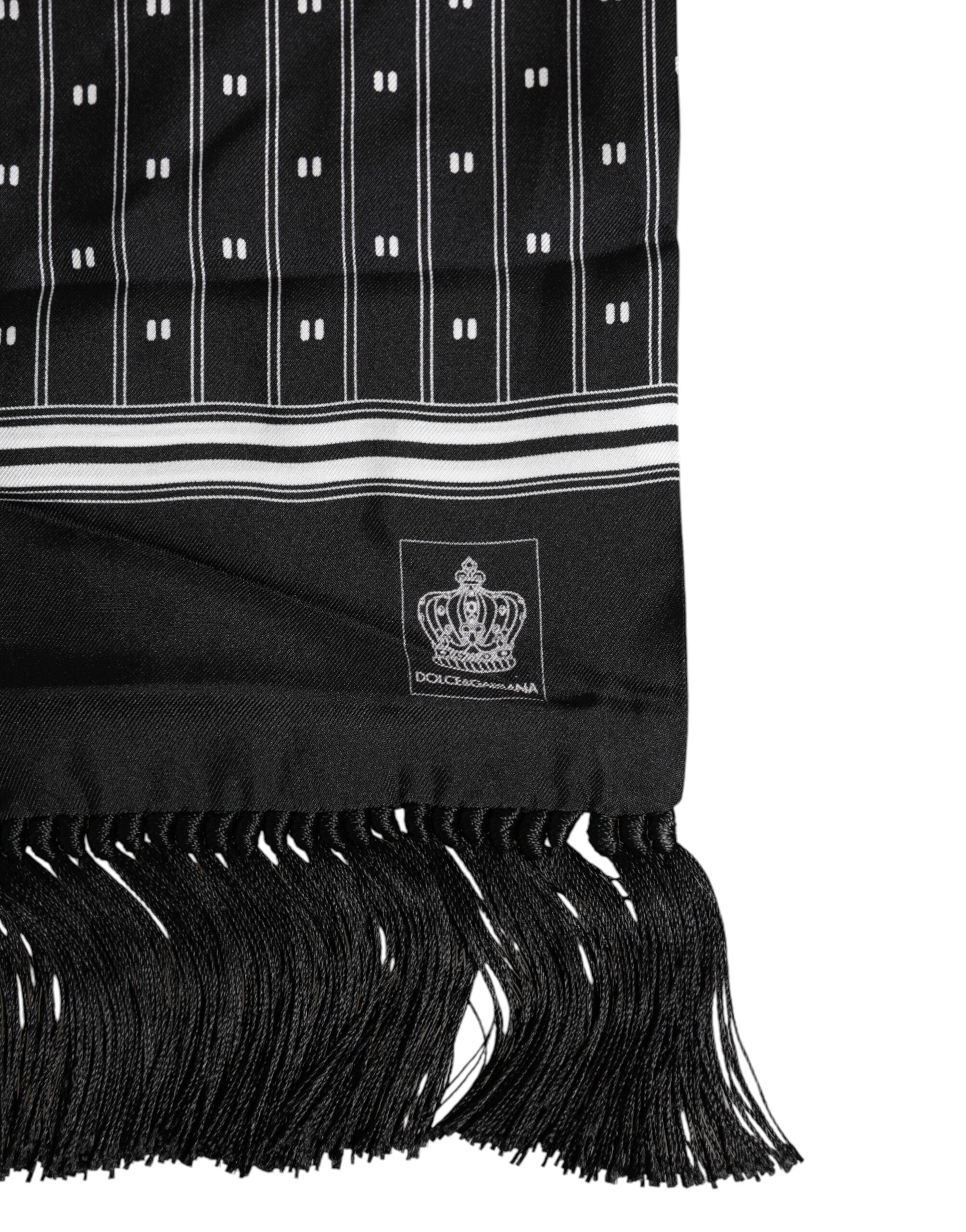 Dolce & Gabbana Black Silk Printed Fringes Men Foulard Men's Scarf