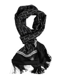 Dolce & Gabbana Black Silk Printed Fringes Men Foulard Men's Scarf