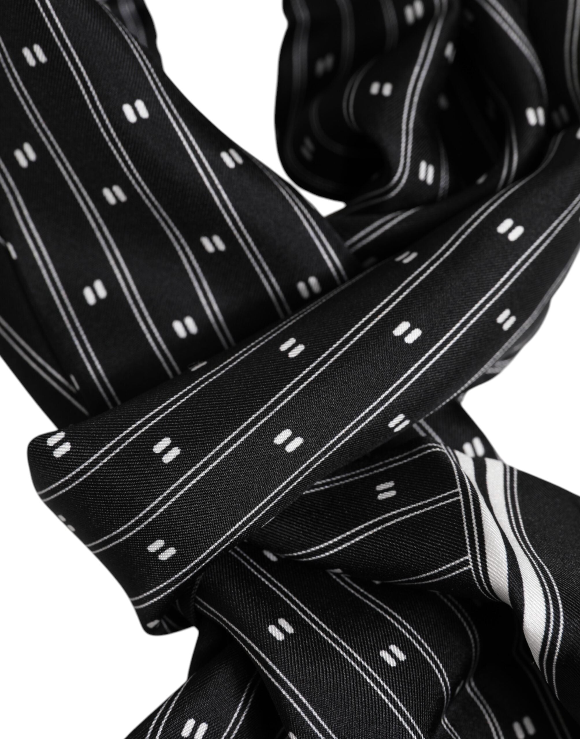 Dolce & Gabbana Black Silk Printed Fringes Men Foulard Men's Scarf