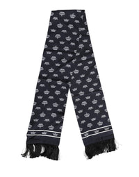 Dolce & Gabbana Black Silk Crown Fringes Men Foulard Men's Scarf