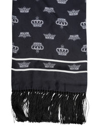 Dolce & Gabbana Black Silk Crown Fringes Men Foulard Men's Scarf