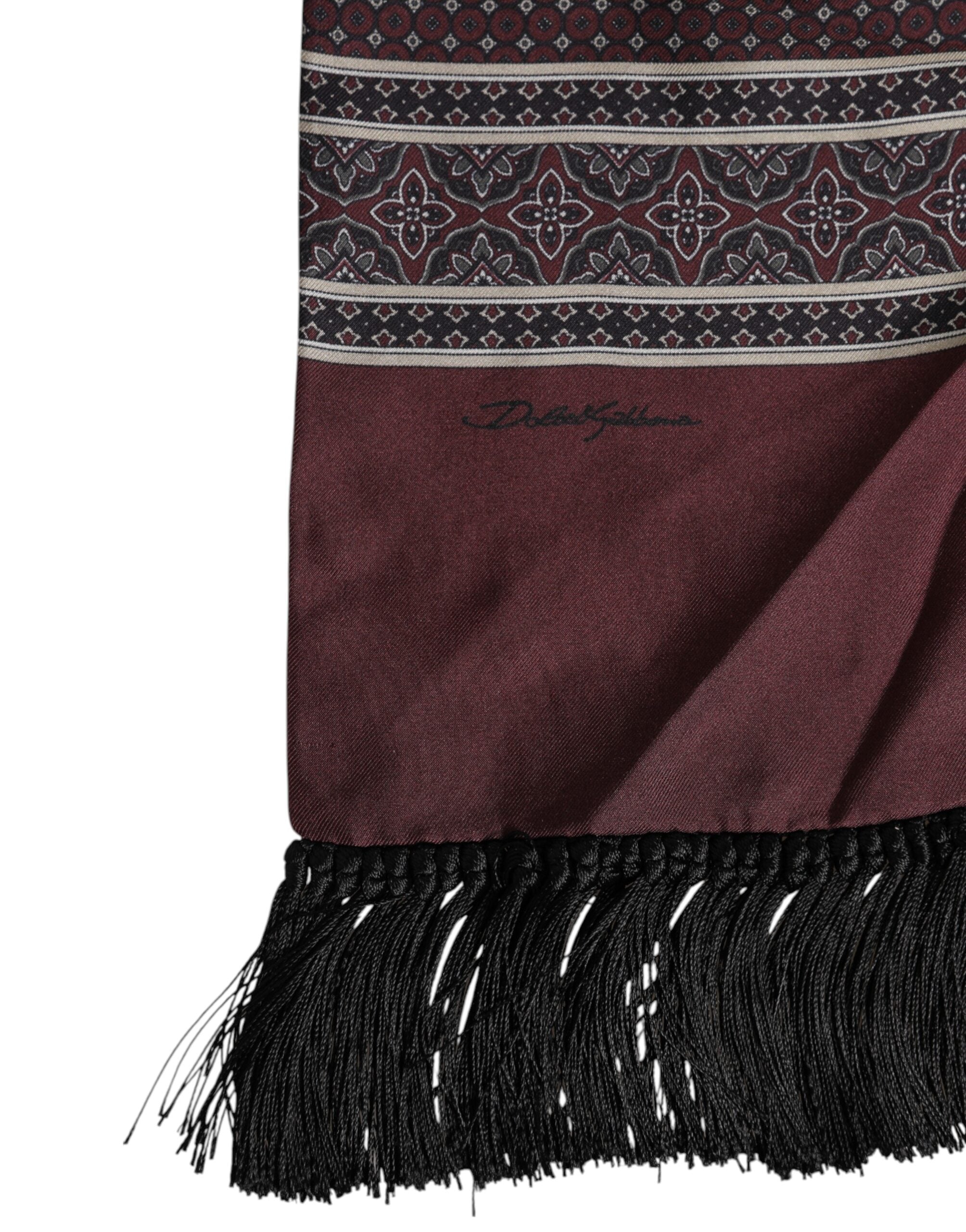 Dolce & Gabbana Maroon Dotted Silk Fringes Foulard Men's Scarf