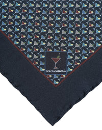 Dolce & Gabbana Blue Cocktail Silk Square Foulard Men's Scarf