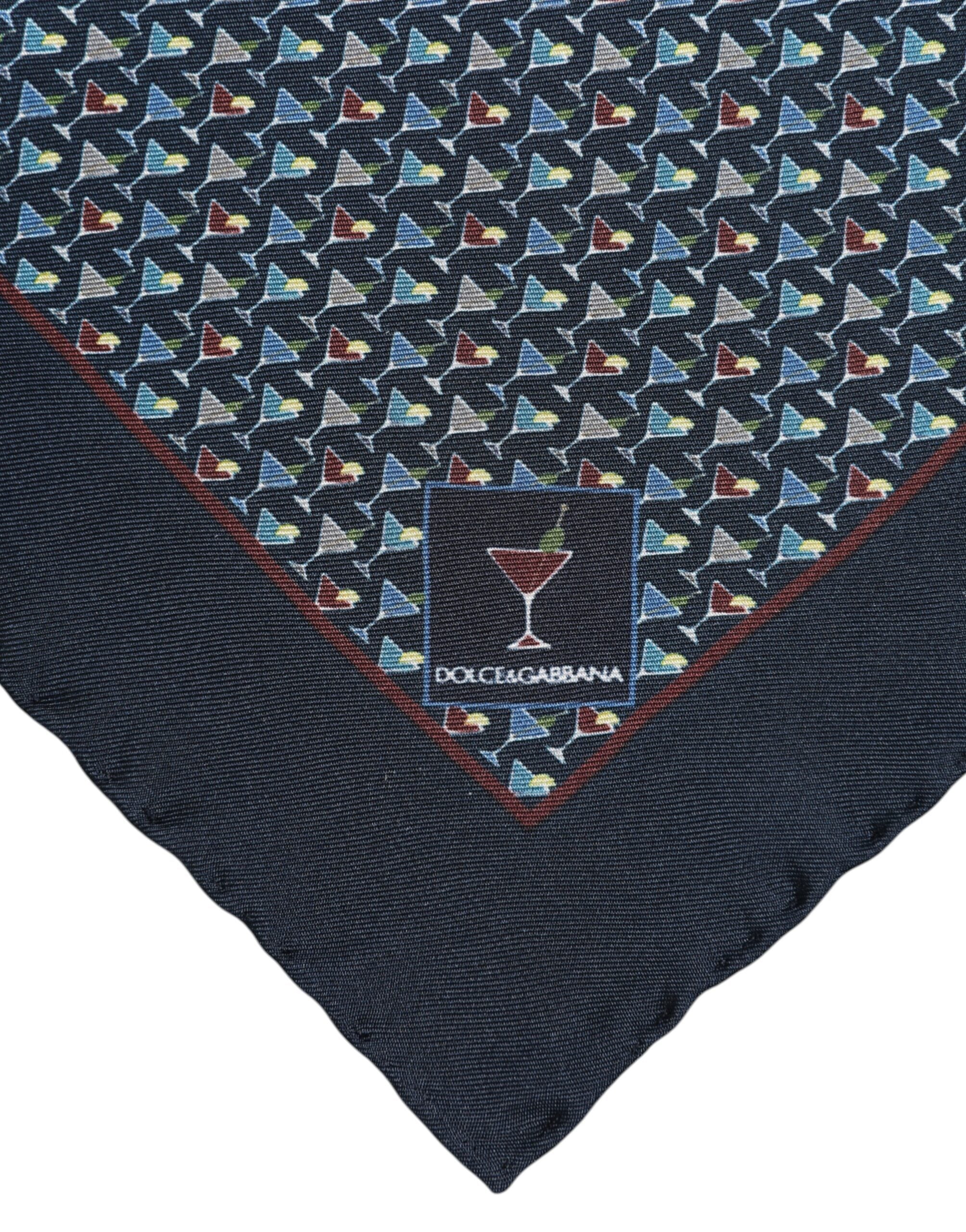 Dolce & Gabbana Blue Cocktail Silk Square Foulard Men's Scarf