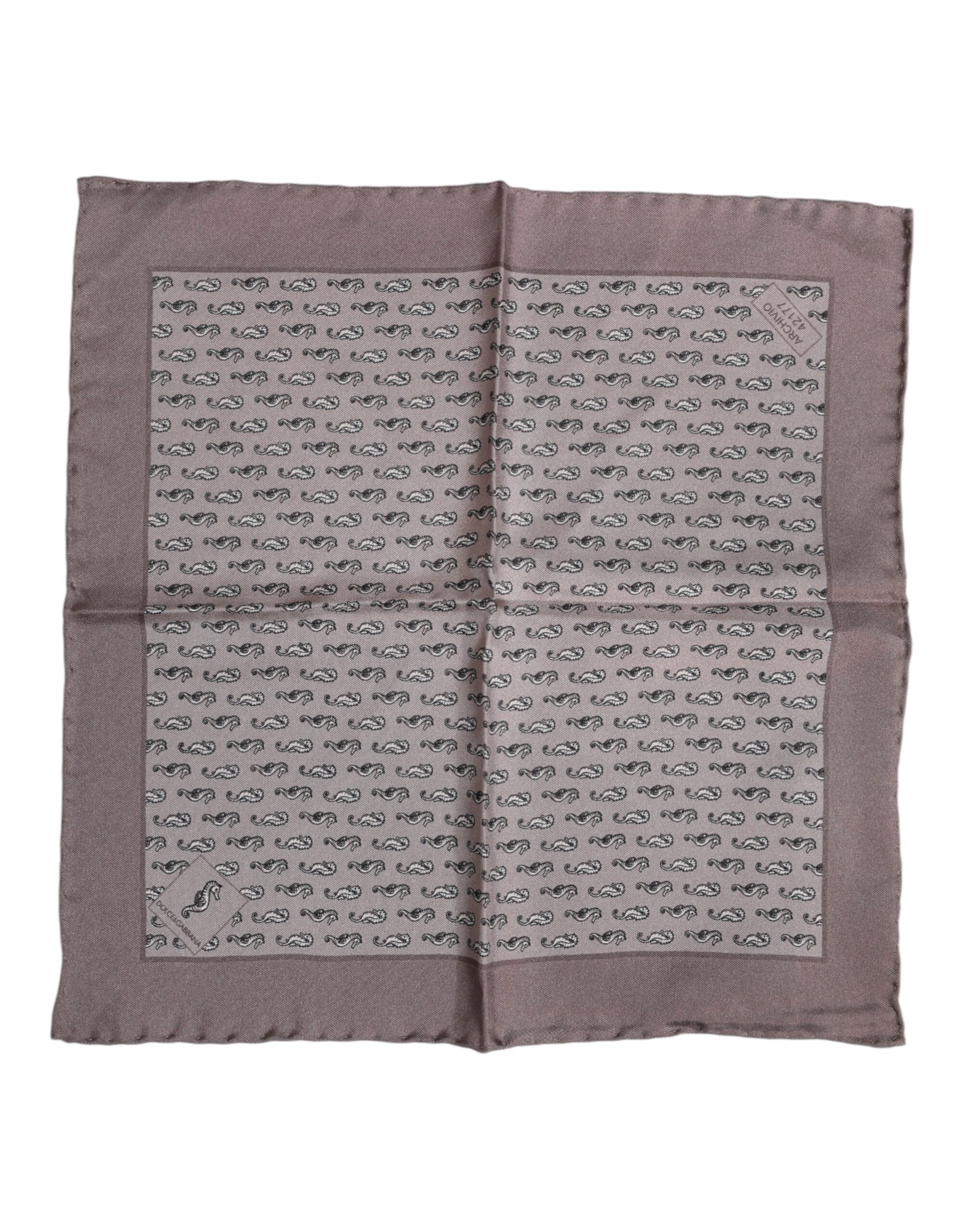 Dolce & Gabbana Brown Sea Horse Silk Square Foulard Men's Scarf