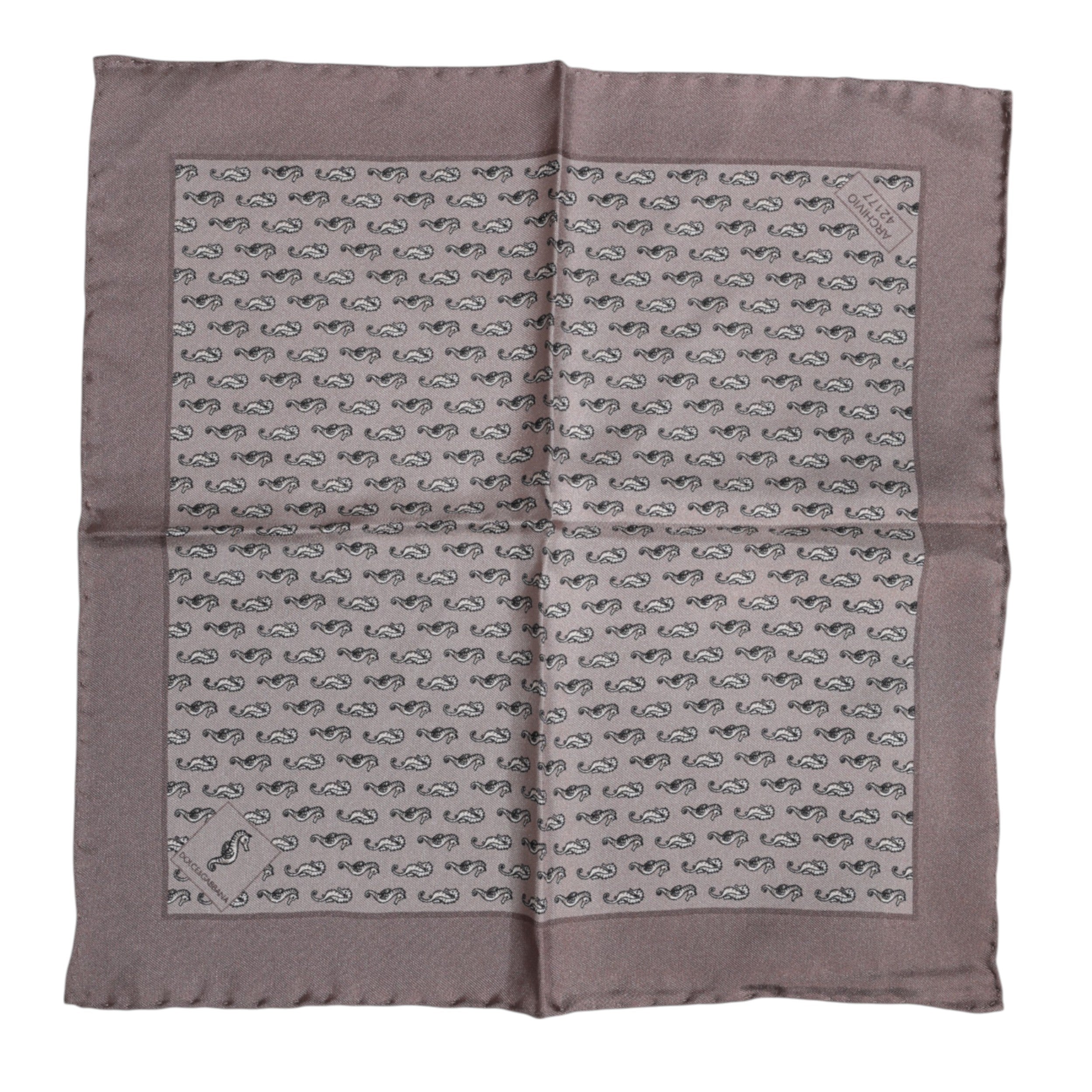 Dolce & Gabbana Brown Sea Horse Silk Square Foulard Men's Scarf