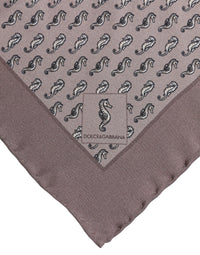 Dolce & Gabbana Brown Sea Horse Silk Square Foulard Men's Scarf