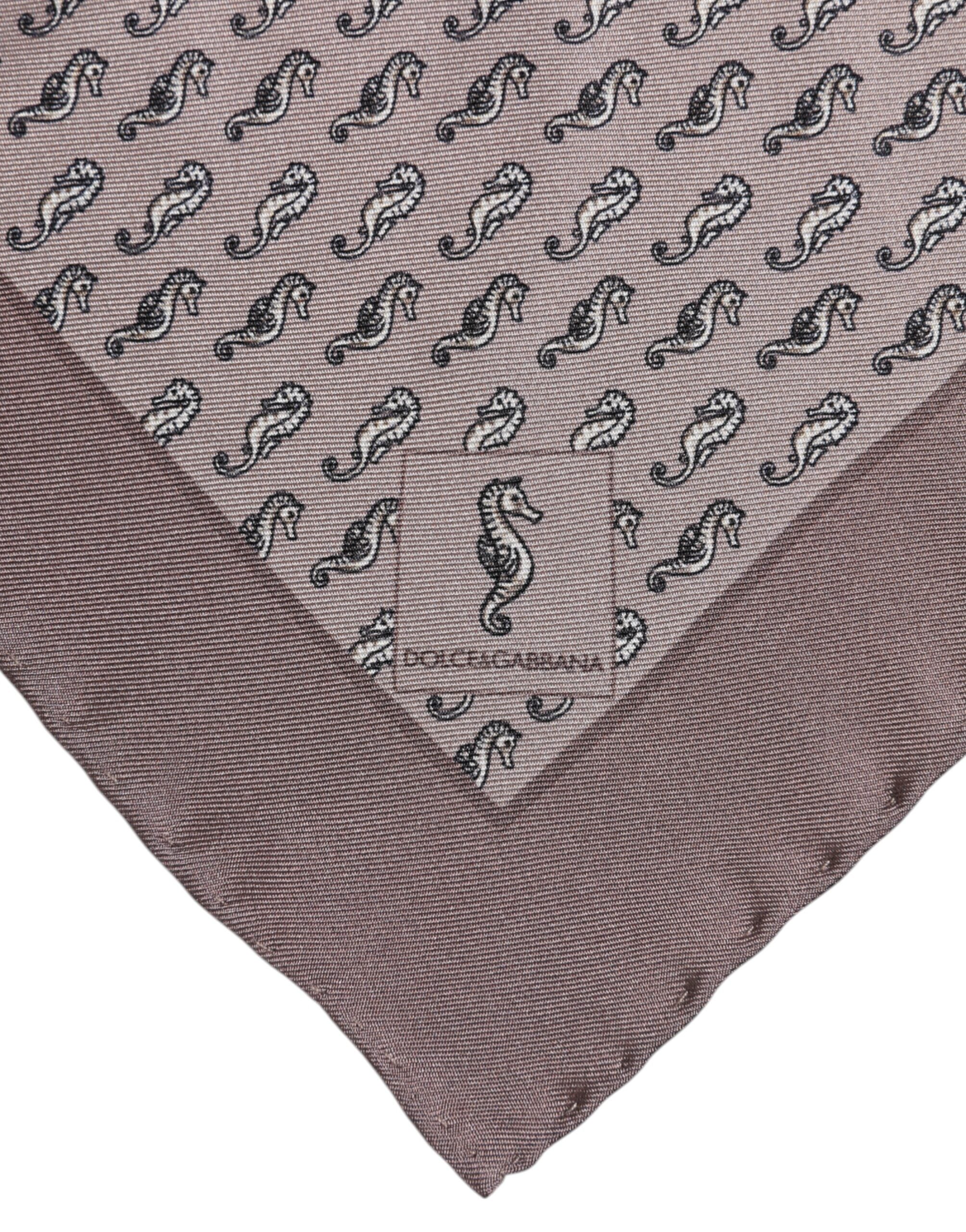 Dolce & Gabbana Brown Sea Horse Silk Square Foulard Men's Scarf