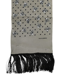 Dolce & Gabbana Gray Skulls Silk Fringes Men Foulard Men's Scarf