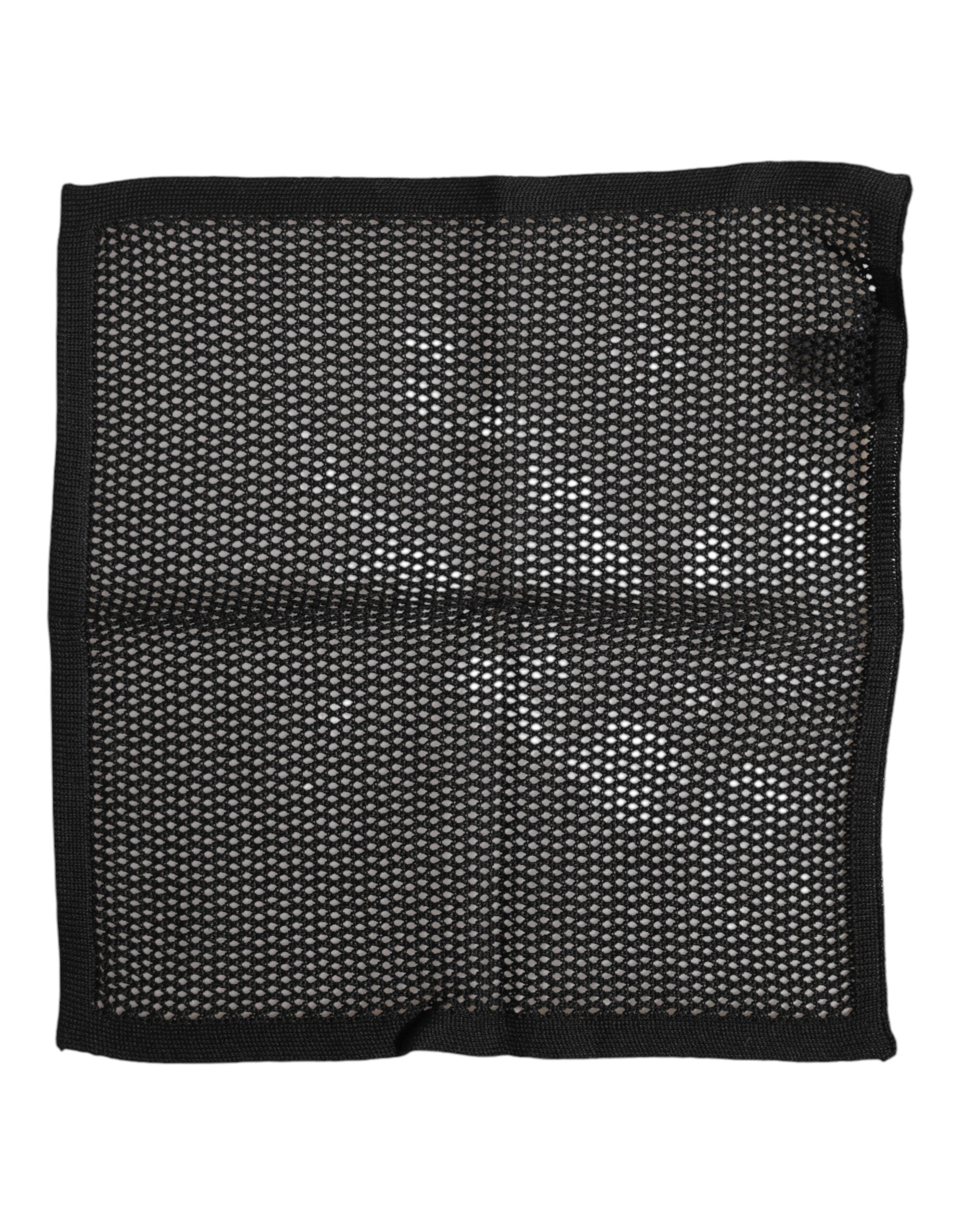 Dolce & Gabbana Black Patterned Cotton Square Foulard Men's Scarf