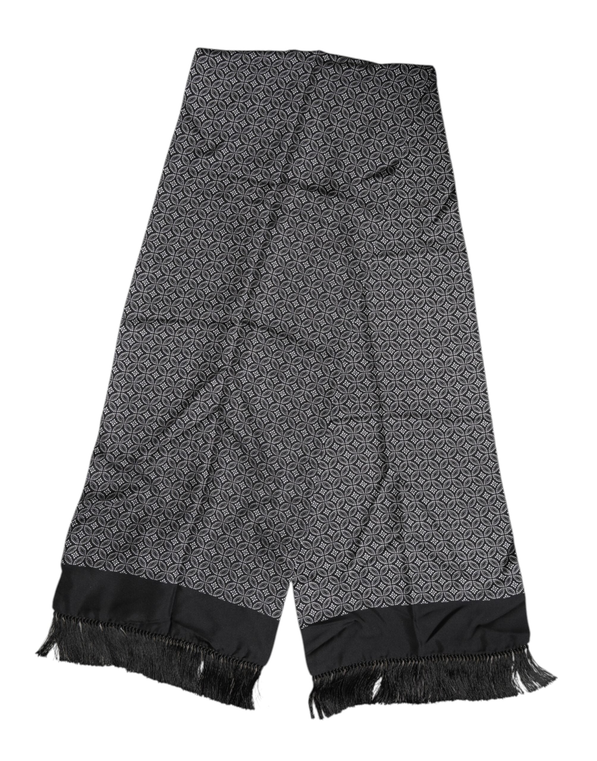 Dolce & Gabbana Black Patterned Fringes Men Foulard Men's Scarf