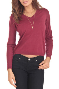 Cashmere Blend Burgundy V-Neck Sweater