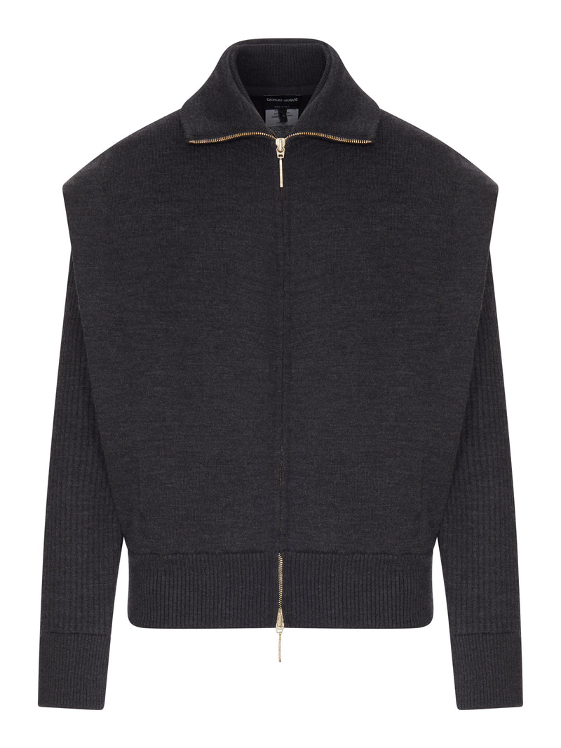 Giorgio Armani Women Padded Virgin Wool Bomber Jacket With Ribbed Sleeves