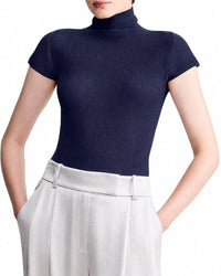 Giorgio Armani Women English Ribbed Viscose Turtleneck Top With Short Sleeves