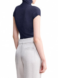 Giorgio Armani Women English Ribbed Viscose Turtleneck Top With Short Sleeves