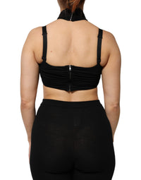 Dolce & Gabbana Black Cropped Viscose Halter Bustier Women's Top