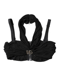 Dolce & Gabbana Black Cropped Viscose Halter Bustier Women's Top