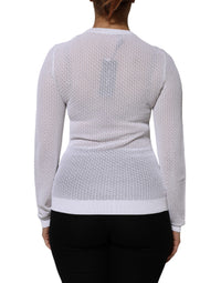 Dolce & Gabbana White Round Neck Long Sleeves Pullover Women's Top
