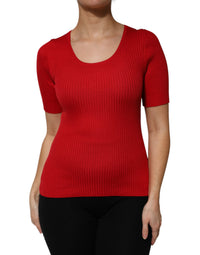 Dolce & Gabbana Red Round Neck Short Sleeves Pullover Women's Top