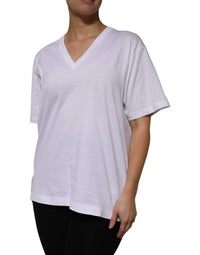 Dolce & Gabbana White Cotton Short Sleeves V-neck Women's T-shirt