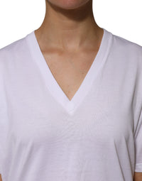 Dolce & Gabbana White Cotton Short Sleeves V-neck Women's T-shirt