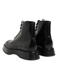 Dolce & Gabbana Black Leather Logo Ankle Boots Lace Up Men's Shoes