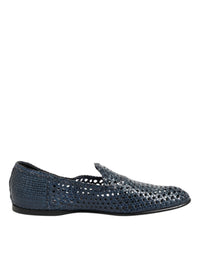 Dolce & Gabbana Blue Woven Leather Slip On Loafers Men's Shoes