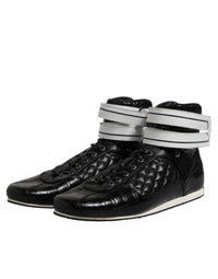 Dolce & Gabbana Black Quilted Leather Lace Up Sneakers Men's Shoes