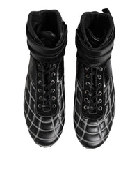 Dolce & Gabbana Black Quilted Leather Lace Up Sneakers Men's Shoes