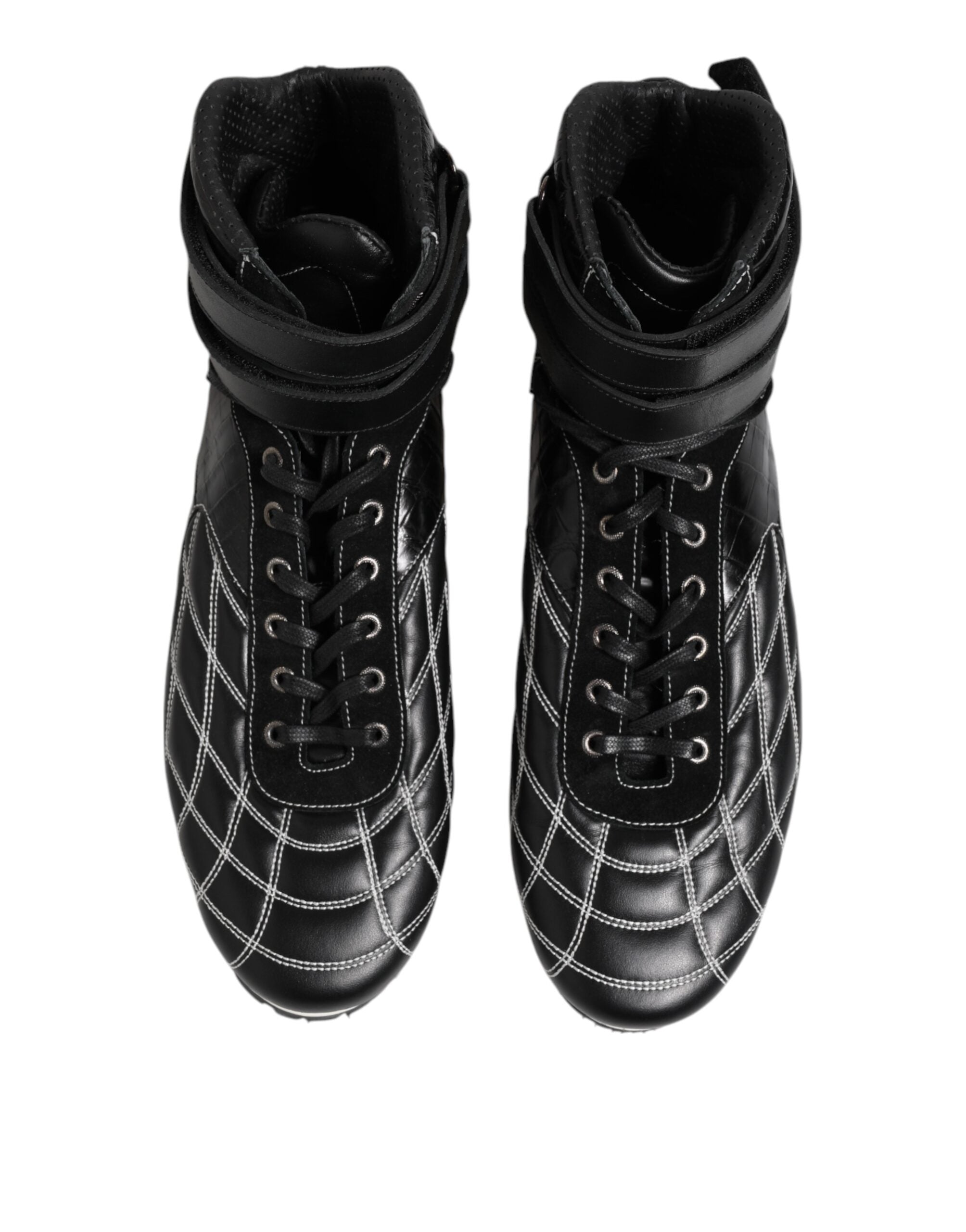 Dolce & Gabbana Black Quilted Leather Lace Up Sneakers Men's Shoes