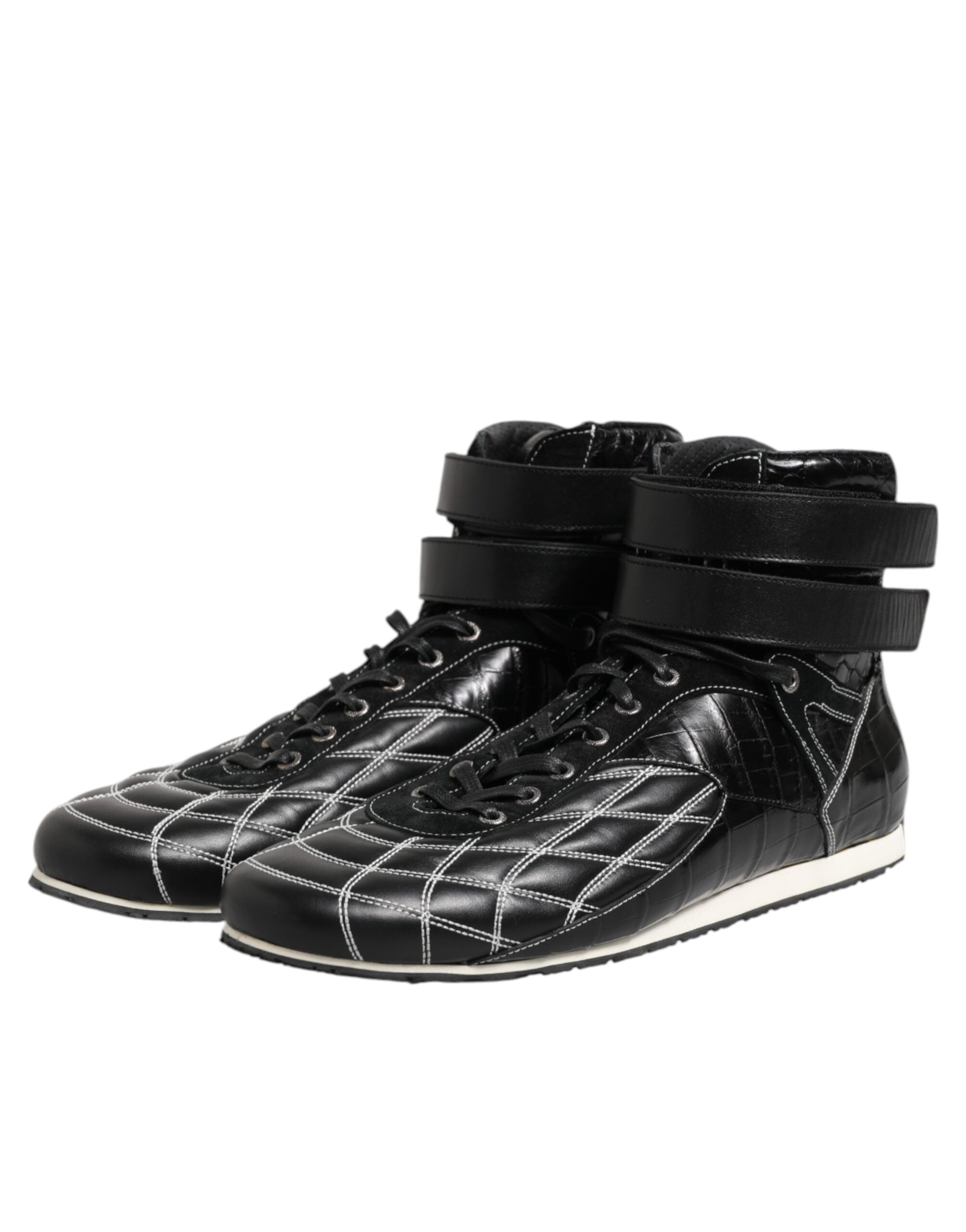Dolce & Gabbana Black Quilted Leather Lace Up Sneakers Men's Shoes