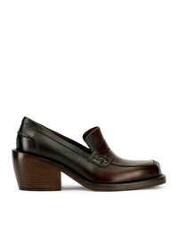 Dries Van Noten Women Leather Penny Loafers With A Square Toe, Rounded Block Heel, And Shaded Effect