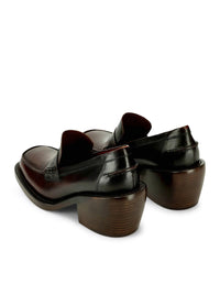 Dries Van Noten Women Leather Penny Loafers With A Square Toe, Rounded Block Heel, And Shaded Effect