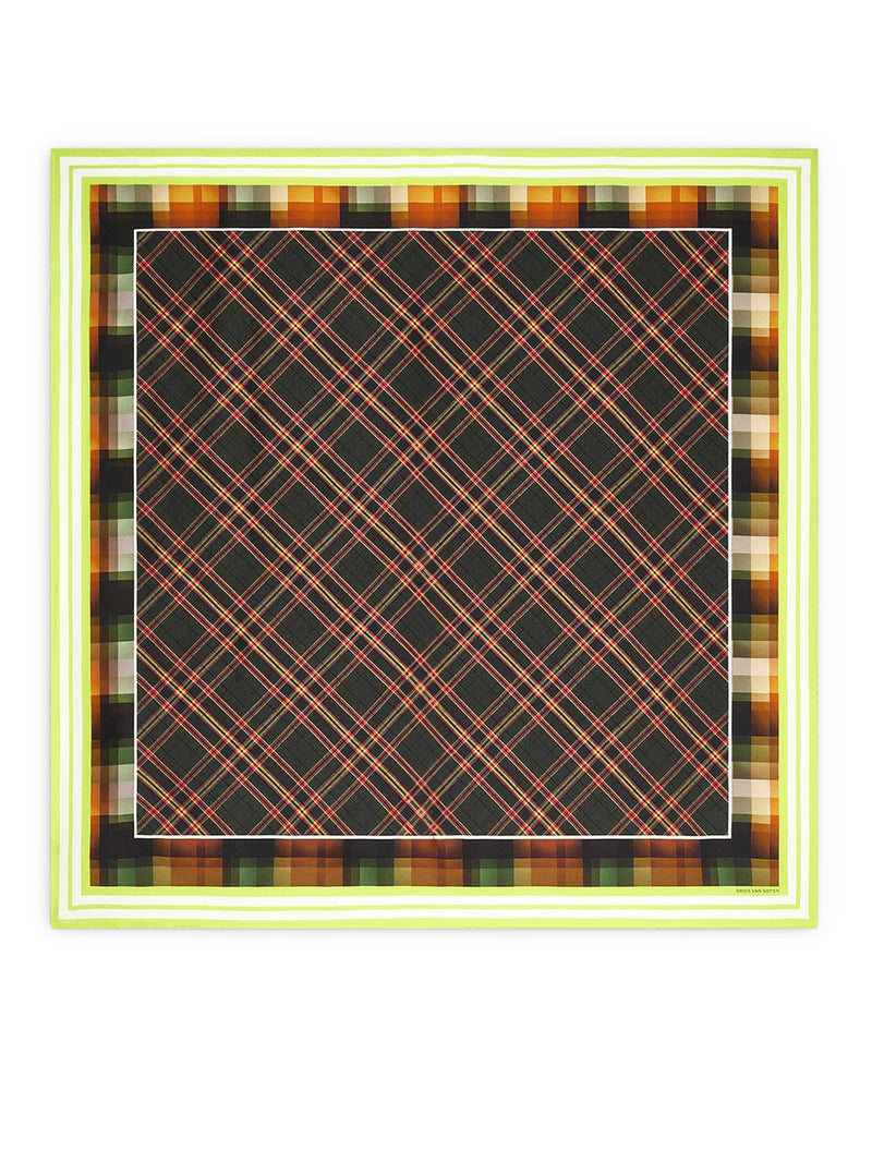 Dries Van Noten Women Square Silk Scarf With A Contrasting Check Pattern